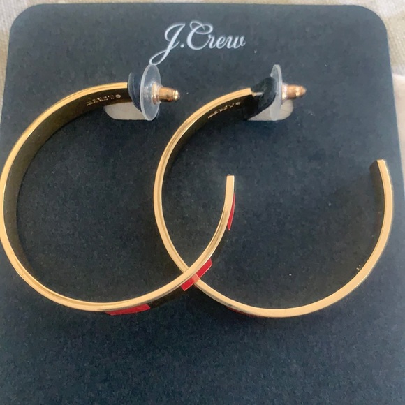 NWOT J Crew LEAH hoops GOLD & POPPY enamel earrings - Picture 2 of 7